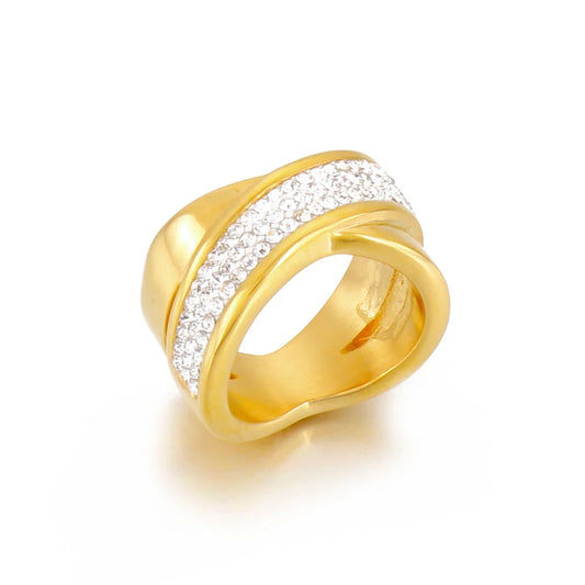 Anel duplo cravejado  ouro - Lois Joias